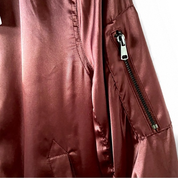 TOPSHOP Rust Rose Gold Satin Bomber Jacket - Picture 5 of 7